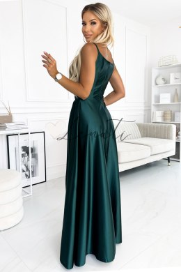CHIARA elegancka maxi długa satynowa suknia na ramiączkach - ZIELEŃ BUTELKOWA Numoco