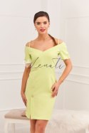 Elegancka sukienka z dekoltem carmen limonkowa 0484
