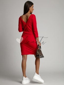 Czerwona Sukienka Wiązana w Talii 9729
