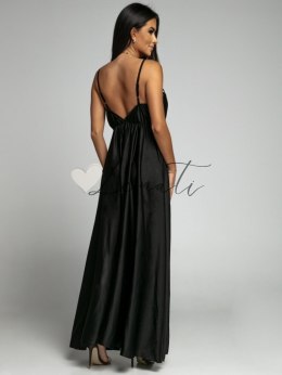 Długa satynowa sukienka na ramiączkach czarna