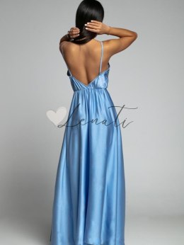 Długa satynowa sukienka na ramiączkach niebieska