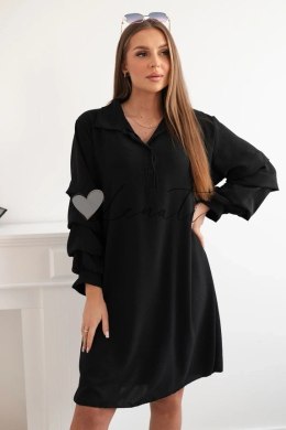 Sukienka oversize z marszczonym rękawem czarna KSIT24