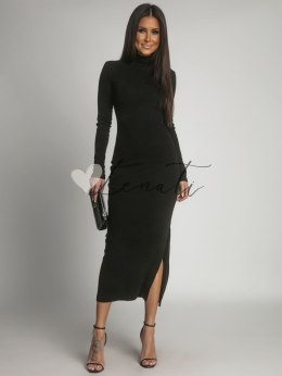 Bawełniana dopasowana maxi sukienka z golfem czarna FG680