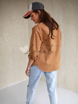 Damska luźna kurtka jeansowa z kieszeniami karmelowa 09110