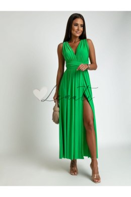 Elegancka maxi sukienka z wiązaniem neonowo zielona