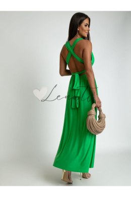 Elegancka maxi sukienka z wiązaniem neonowo zielona