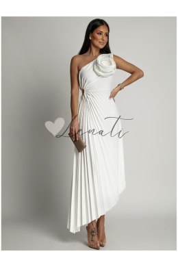 Elegancka plisowana sukienka z kwiatem biała