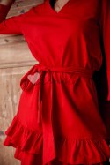 Gładka sukienka z falbankami i paskiem czerwona FK614
