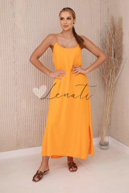 Długa letnia sukienka na ramiączkach pomarańczowa KS6418
