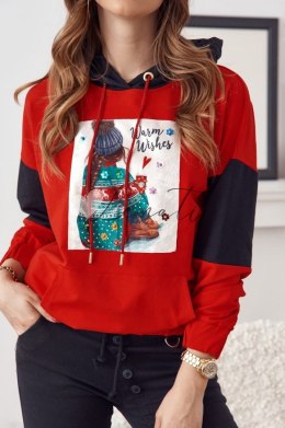 Świąteczna bluza damska z kapturem czerwona FI590