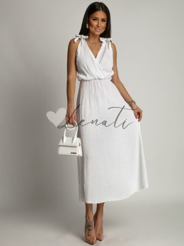 Muślinowa letnia sukienka z kopertowym dekoltem biała