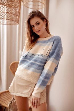 Ciepły oversizowy sweter damski w paski niebieski 11082