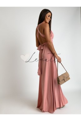 Elegancka maxi sukienka z wiązaniem różowa AZR777
