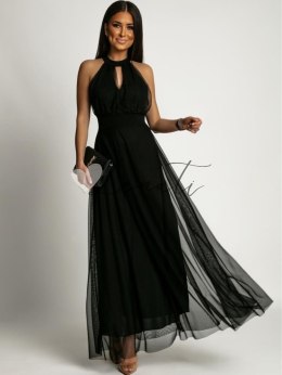 Elegancka sukienka z tiulowym dołem czarna