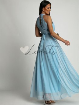 Elegancka sukienka z tiulowym dołem niebieska
