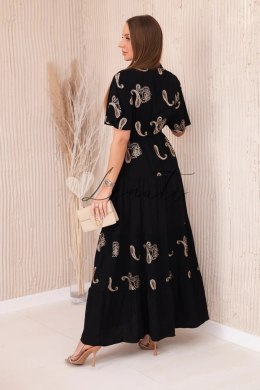 Maxi sukienka z haftowanym wzorem czarna KSRS010