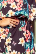 Sukienka MAXI wiązana na szyi z rozcięciem - KAMELEONY z kwiatami Numoco