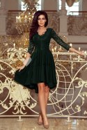 NICOLLE - sukienka z dłuższym tyłem z koronkowym dekoltem - CIEMNA ZIELEŃ Numoco