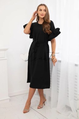 Sukienka wiązana w pasie z ozdobnym rękawem czarna