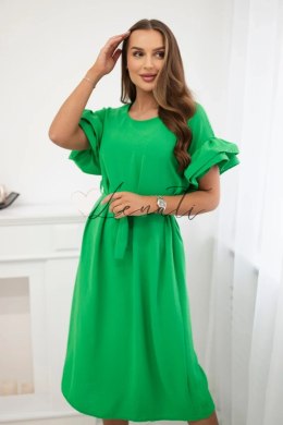 Sukienka wiązana w pasie z ozdobnym rękawem zielona