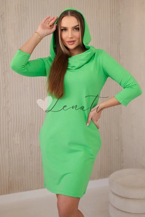 Sukienka z kapturem i kieszeniami jasno zielona