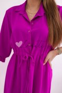 Sukienka z zapięciem na guziki i wiązaniem w talii ciemno fioletowa
