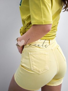 Jeansowe szorty z wysokim stanem żółte 50325