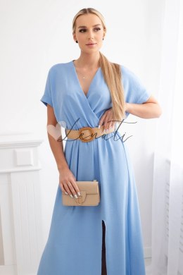 Sukienka długa z ozdobnym paskiem niebieska