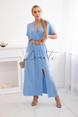 Sukienka długa z ozdobnym paskiem niebieska