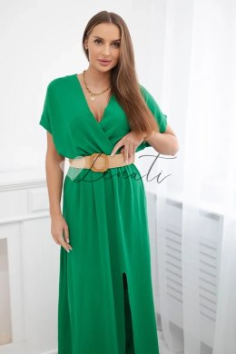 Sukienka długa z ozdobnym paskiem zielona