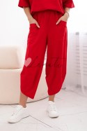 Komplet bawełniany bluzka i spodnie oversize czerwony
