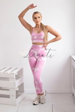 Komplet fitness top + legginsy push up jasny różowy + ecru