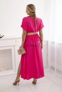 Sukienka długa z ozdobnym paskiem różowa