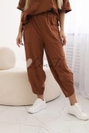 Komplet bawełniany bluzka i spodnie oversize brązowy