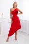 Elegancka sukienka plisowana z kwiatem czerwona