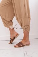 Spodnie z szeroką nogawką i kieszeniami camelowe