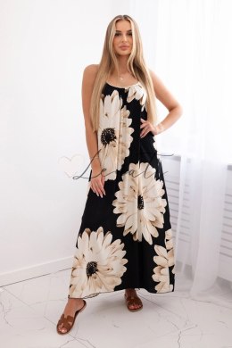 Sukienka wiskozowa na ramiączkach z motywem kwiatowym czarna