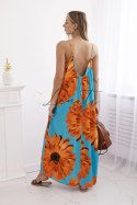 Sukienka wiskozowa na ramiączkach z motywem kwiatowym niebieska