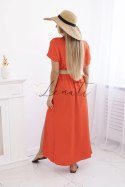 Sukienka długa z ozdobnym paskiem ciemno pomarańczowa
