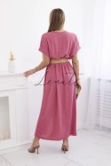 Sukienka długa z ozdobnym paskiem ciemno różowa