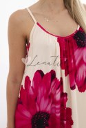 Sukienka wiskozowa na ramiączkach z motywem kwiatowym beżowy