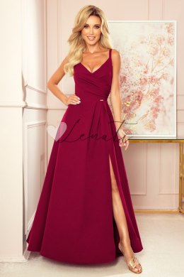 299-5 CHIARA elegancka maxi długa suknia na ramiączkach - BORDOWA - S