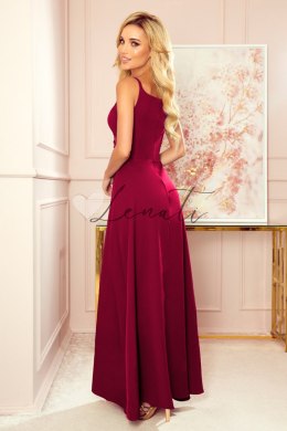 299-5 CHIARA elegancka maxi długa suknia na ramiączkach - BORDOWA - S