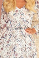 BAKARI zwiewna szyfonowa sukienka z dekoltem - KWIATY na jasnym tle Numoco