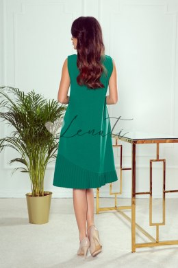 308-1 KARINE - trapezowa sukienka z asymetryczną plisą - ZIELONA Numoco