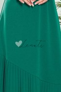 308-1 KARINE - trapezowa sukienka z asymetryczną plisą - ZIELONA Numoco