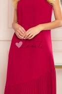 308-2 KARINE - trapezowa sukienka z asymetryczną plisą - CZERWONA Numoco