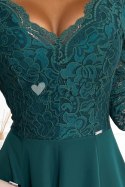 AMBER elegancka koronkowa długa suknia z dekoltem - ZIELEŃ BUTELKOWA Numoco