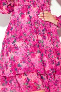 410-3 MONICA szyfonowa sukienka z wiązanym dekoltem - RÓŻOWE KWIATY Numoco