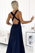 Elegancka długa suknia wiązana na wiele sposobów - GRANATOWA Numoco